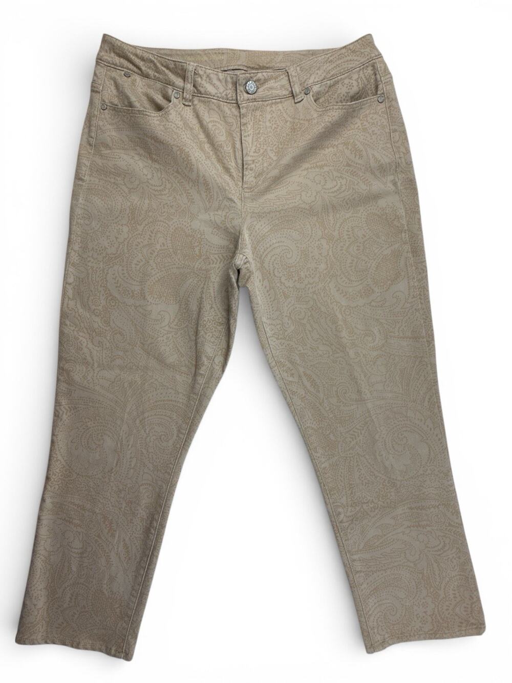 TALBOTS Jeans Curvy Fit Slim Crop Ankle Beige Paisley Pants Womens 12